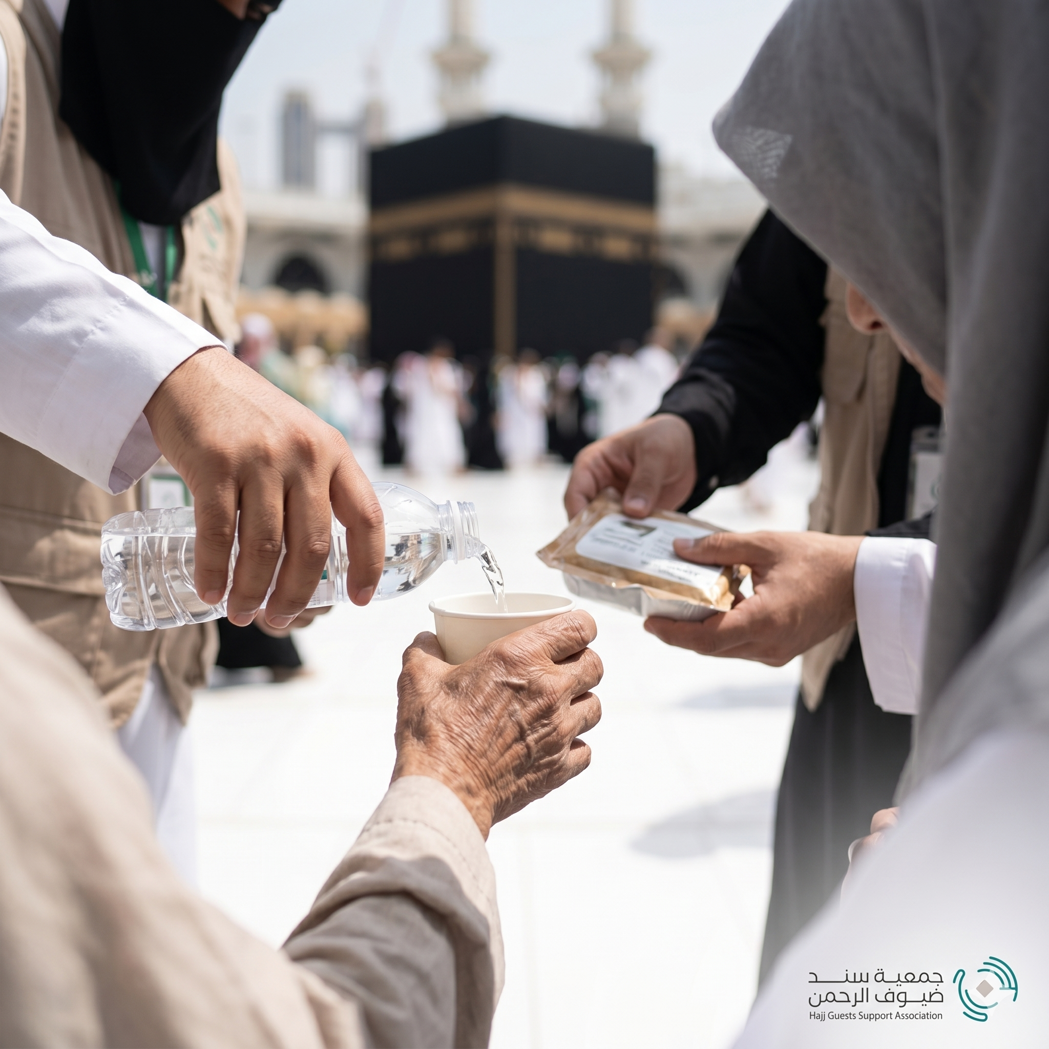 متطوعو جمعية سند ضيوف الرحمن يقدمون خدمات الضيافة والترحيب للحجاج والمعتمرين في الميدان